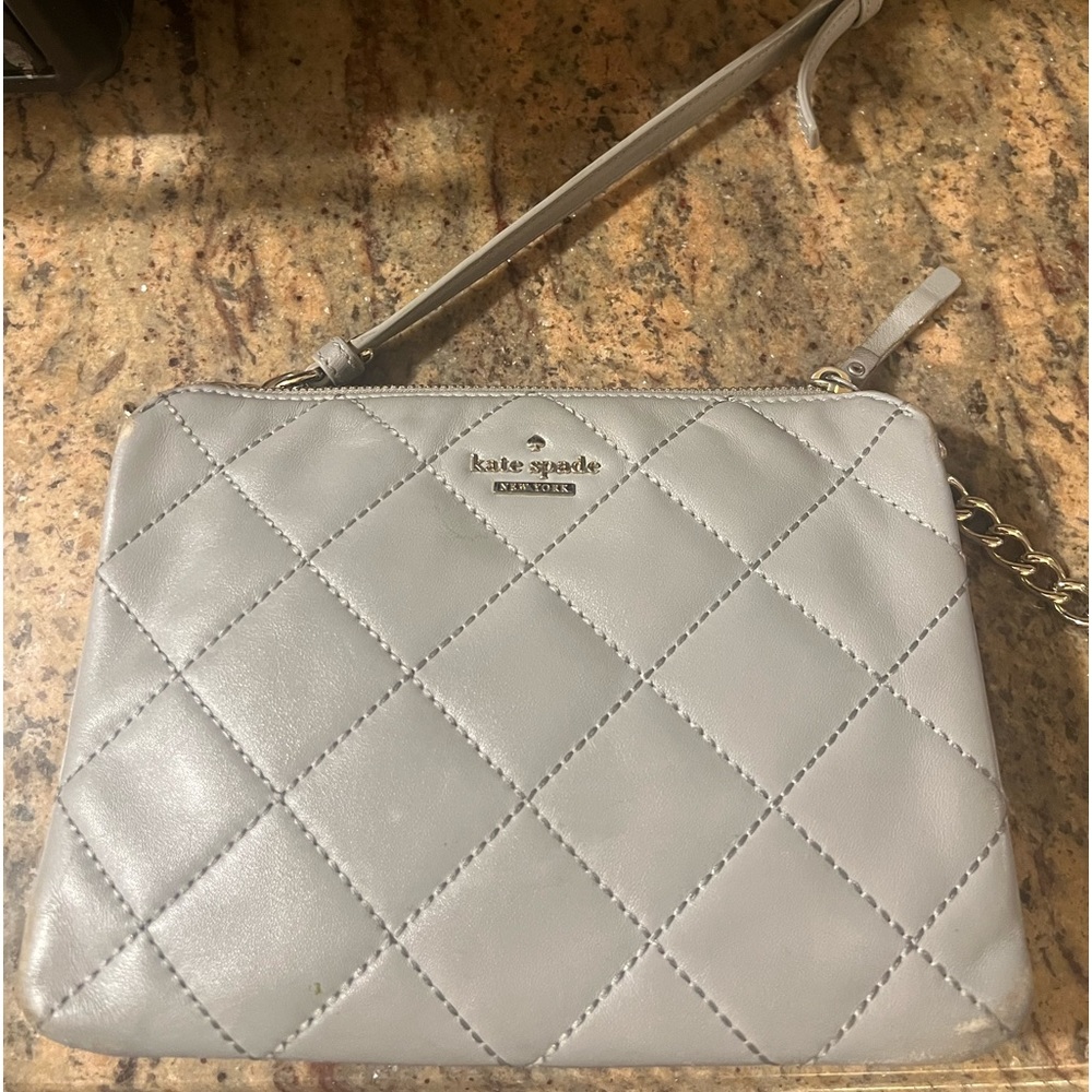 Kate Spade New York Emerson Place Harbor Gray Leather Crossbody Shoulder Bag